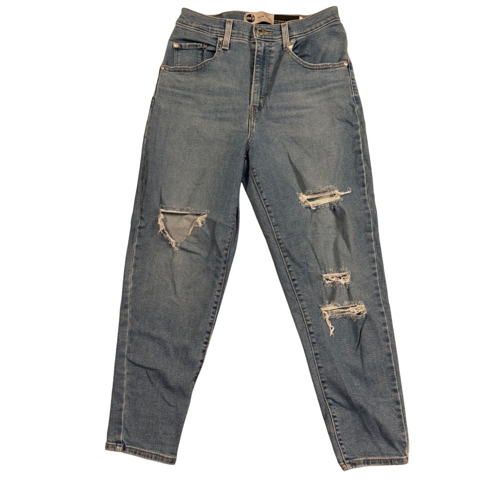 Levi Strauss SilverTab Mom Jeans Womens Distressed High Rise Tapered Blue Denim
